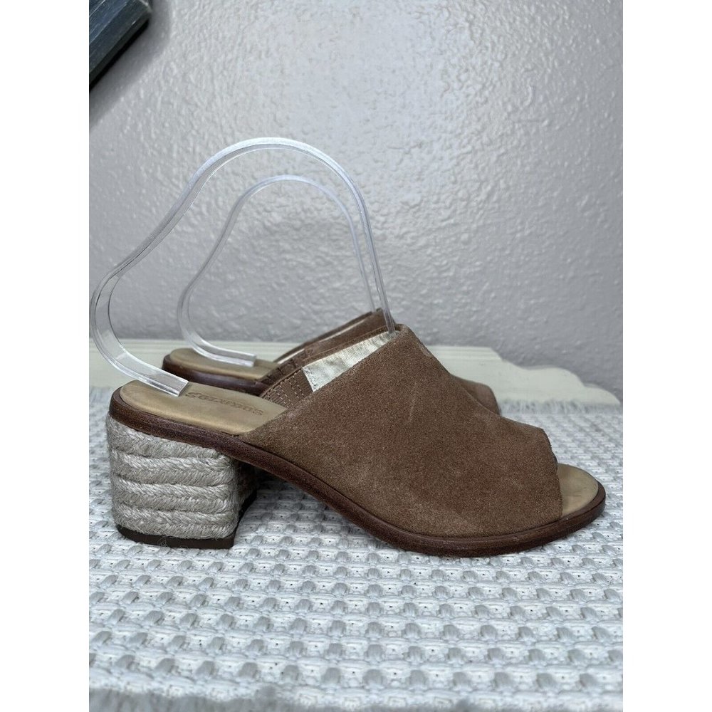 Soludos Women's Capri Tan Leather Open Toe Espadrille Heeled Sandals Mule SZ 7